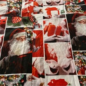 Hand made-sewn red Christmas Santa table cloth Vintage oblong